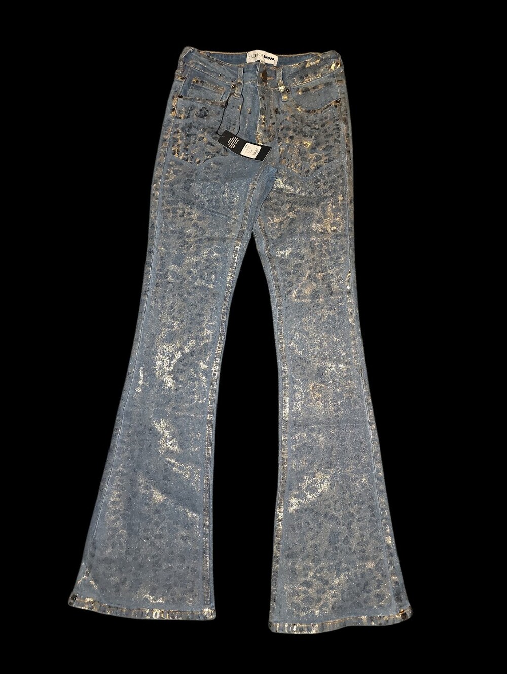Nwt! Spotted Leopard Foil Flare Jeans